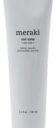 Hvid Fodscrub Meraki Calm Cedar Økologisk Abrikoskernepeeling Med Oliven & Solsikkeolie Eukalyptus Mynte Duft - Meraki Welovebeauty  - 5707644808010