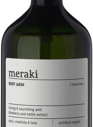 Sort Bodywash Meraki Linen Dew Brusegel Økologisk Cosmos Organic Blåbær & Brændenælde Pebermynte & Patchouli - Meraki Welovebeauty  - 5707644528161